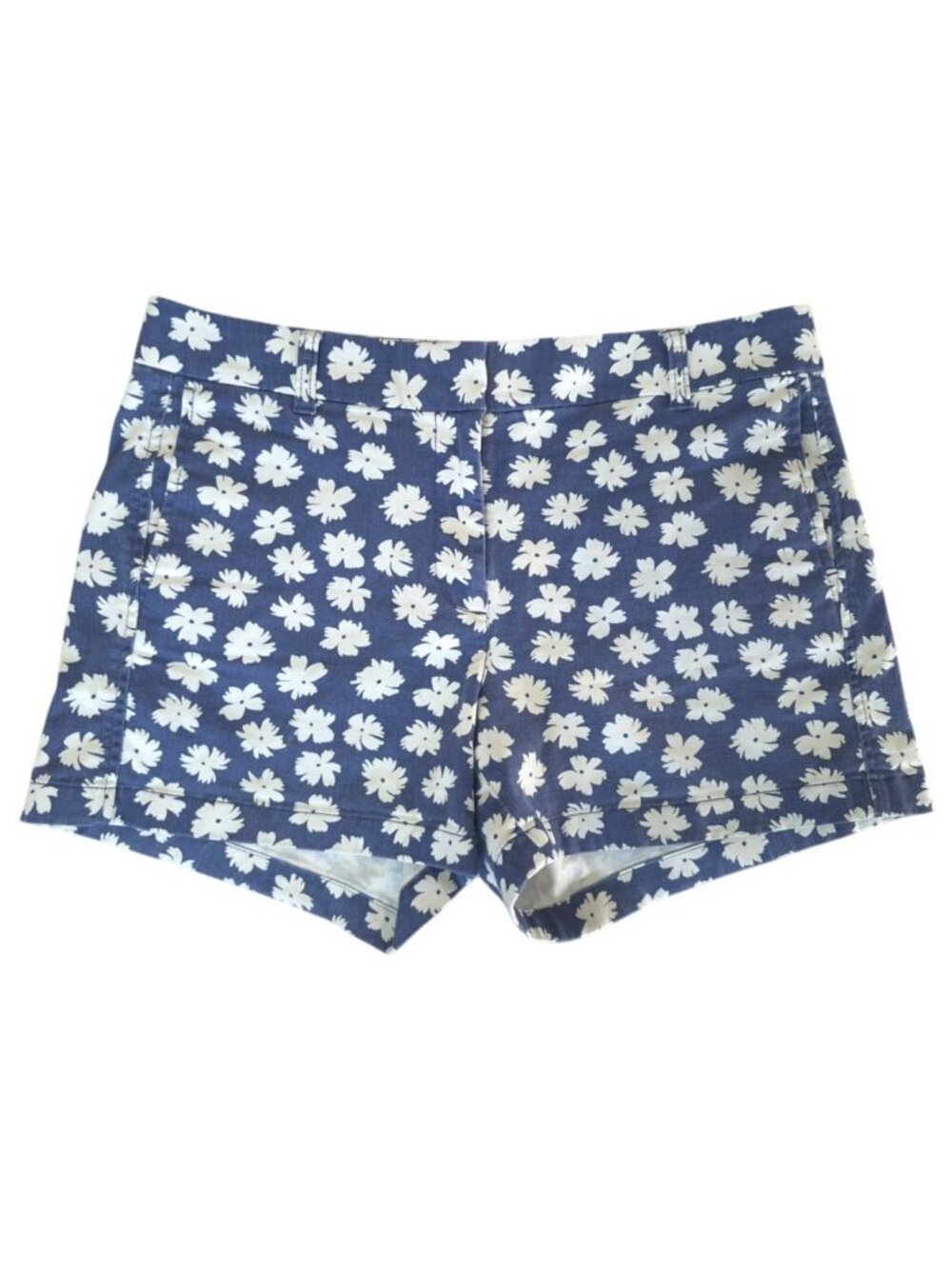 J.Crew Women's High Rise Floral Shorts Blue White Size 10 Cotton Stretch Pockets